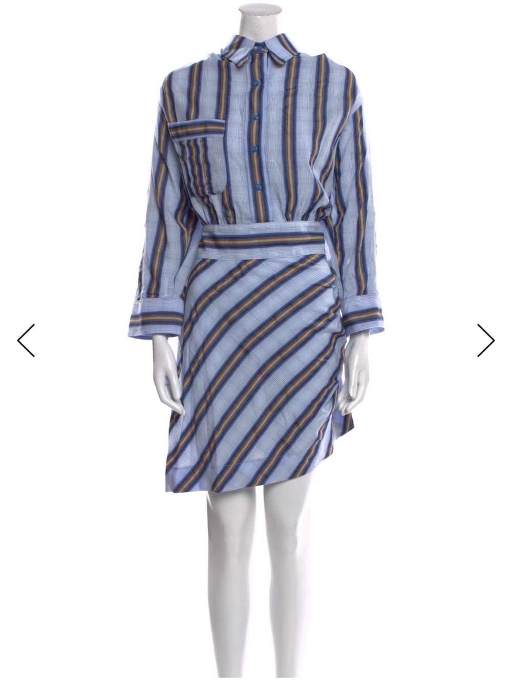 Smythe Light Blue Striped Mini Skirt with Navy & Yellow Accents